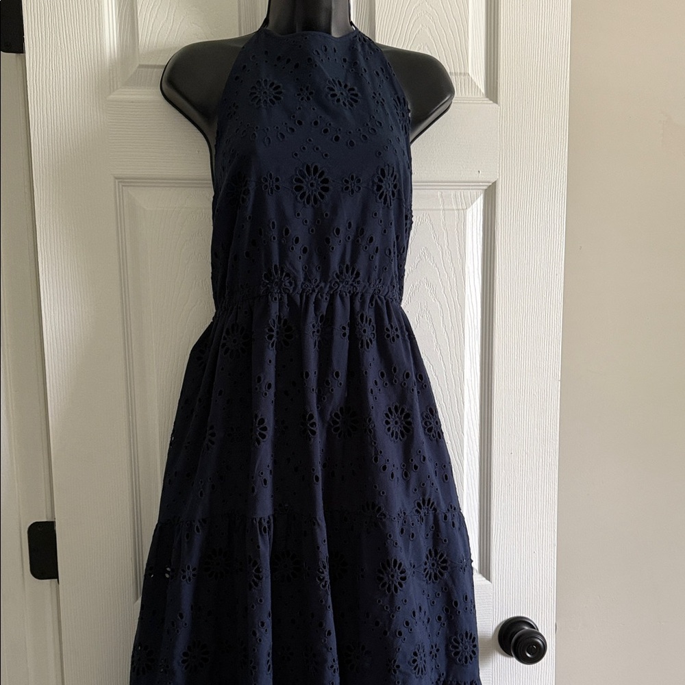 Women’s Navy Eyelet Halter Dress